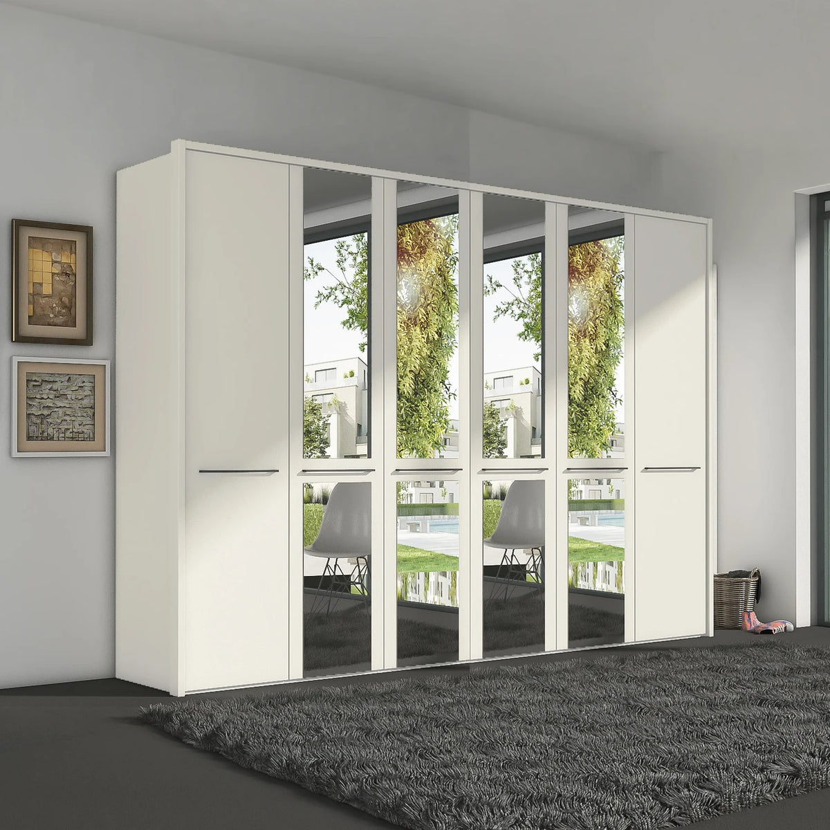 Wiemann Cairns White large six door hinged wardrobe with Passepartout And Four Mirror Doors in the Middle W300cm