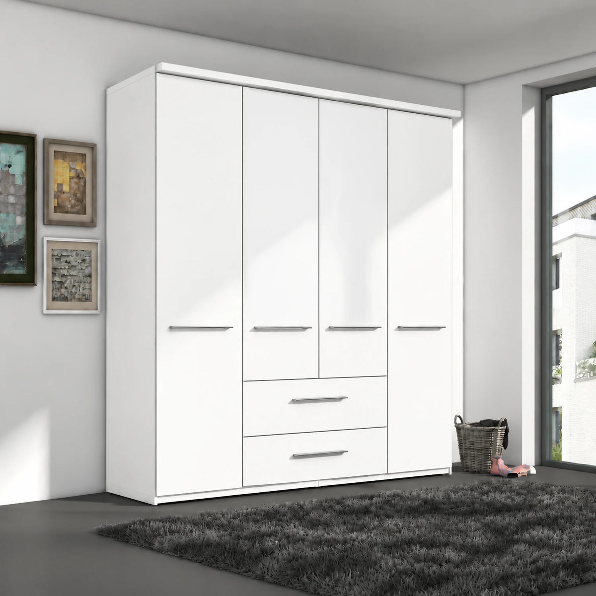 Wiemann White 4 Door Hinged Wardrobe With Drawers Width 200cm Height 220cm
