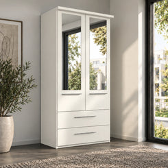 German-made Wiemann Cairns 2 door wardrobe with two drawers, 100cm wide. Five colours, optional mirror doors. Free delivery.