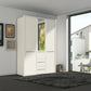Wiemann Cairns White three door wardrobe with Passepartout Frame, two drawers and Mirror on the Middle Door, Width 156 Height 220cm  