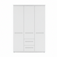 A modern three-door wardrobe with a minimalist white finish and slim horizontal silver handles, shown against a plain white background.