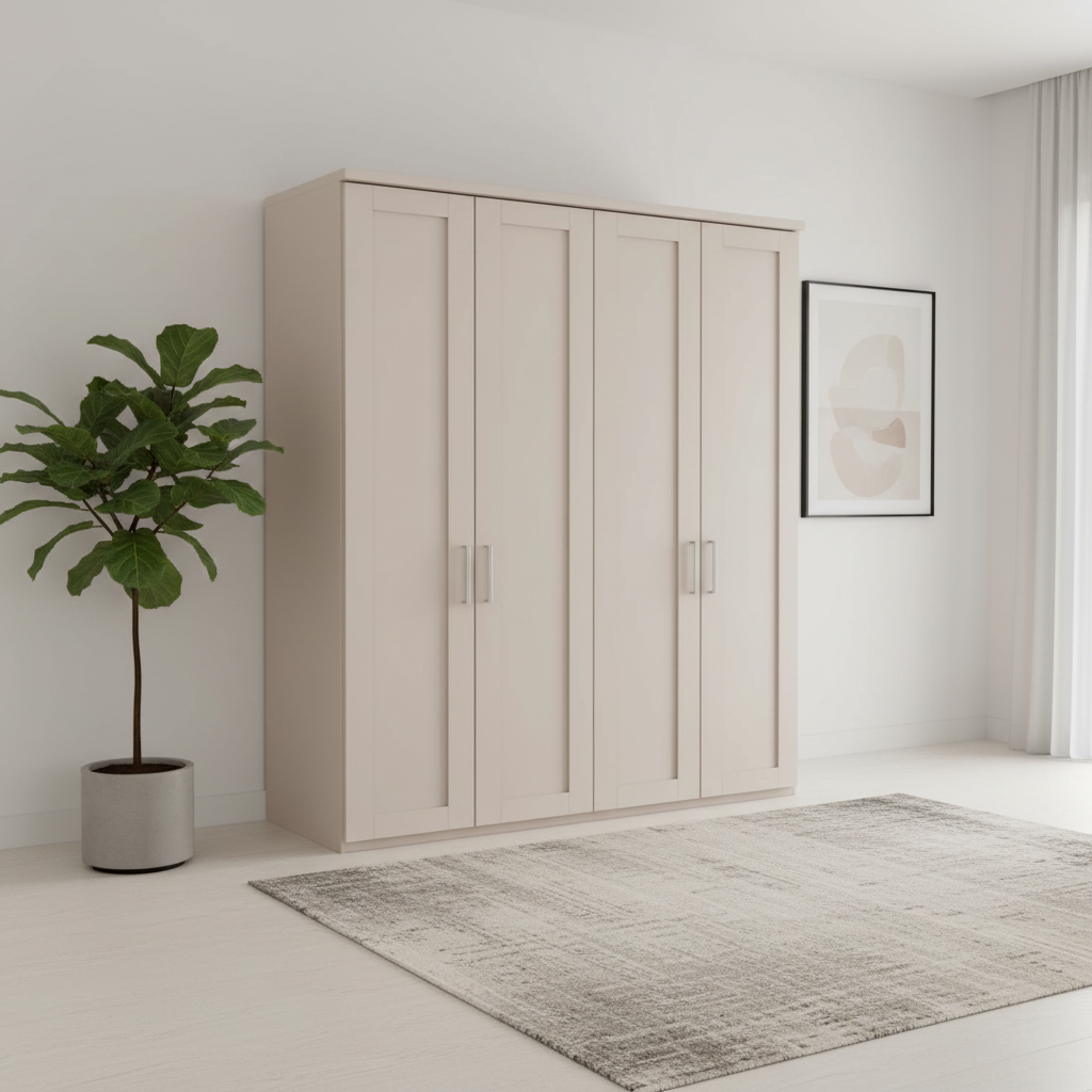 Wiemann Kempton Champagne 200cm 4 door hinged wardrobe with Cornice