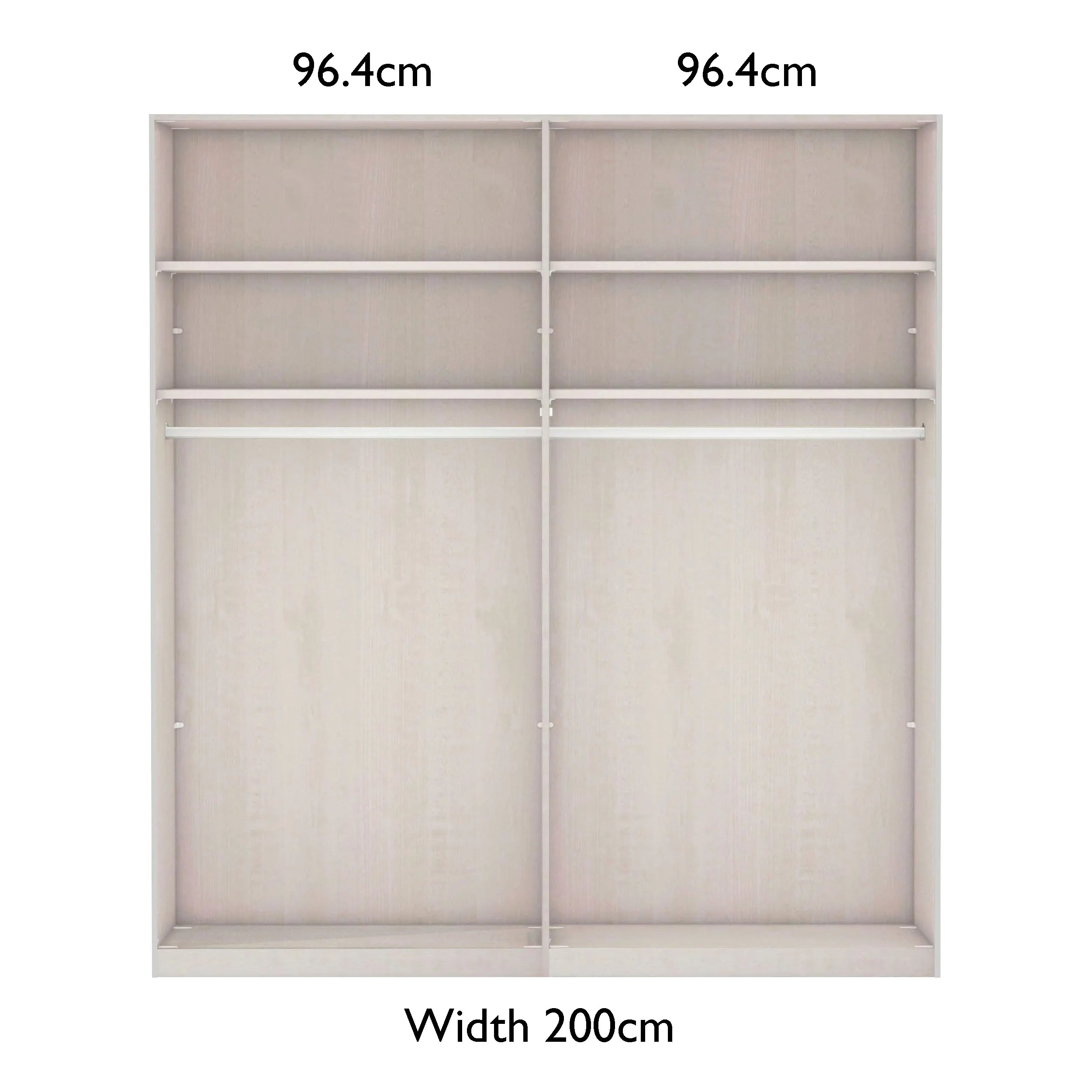 Corfu 200cm Closet with sliding doors labeled with dimensions on a white background