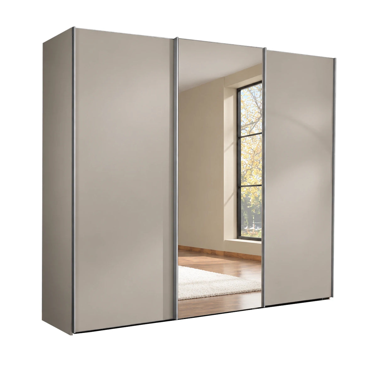 Wiemann Darwin 3 Door Mirror Sliding Wardrobe With Low Height in Pebble Grey