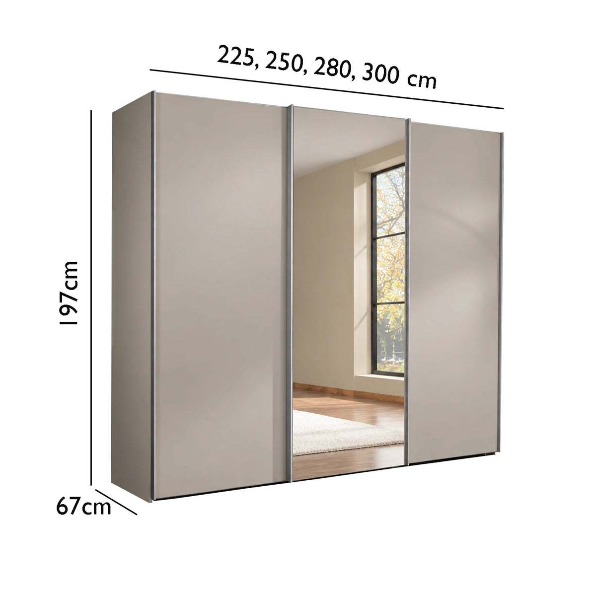 Wiemann Darwin 3 Door Mirror Sliding Wardrobe With Low Height Dimensions