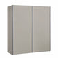 A modern Wiemann Darwin double door wardrobe or storage cabinet in a light warm gray  finish, shown from a three-quarter angle against a plain white background.