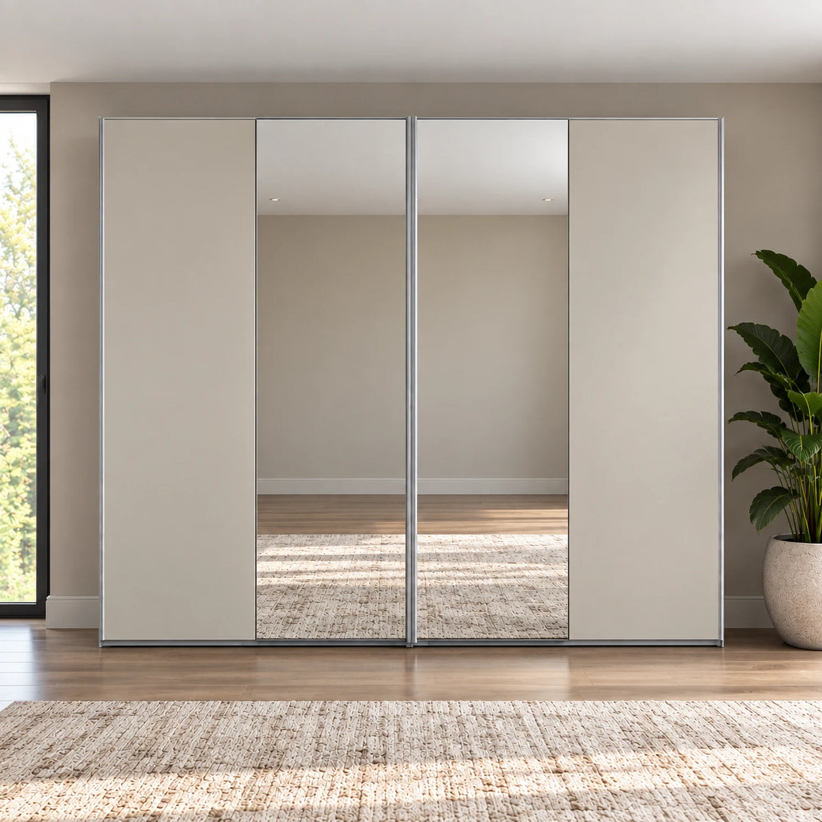 Wiemann Darwin Matt Decor Pebble Grey two Door Sliding Wardrobe With Mirror in the Middle Covering half of each door
