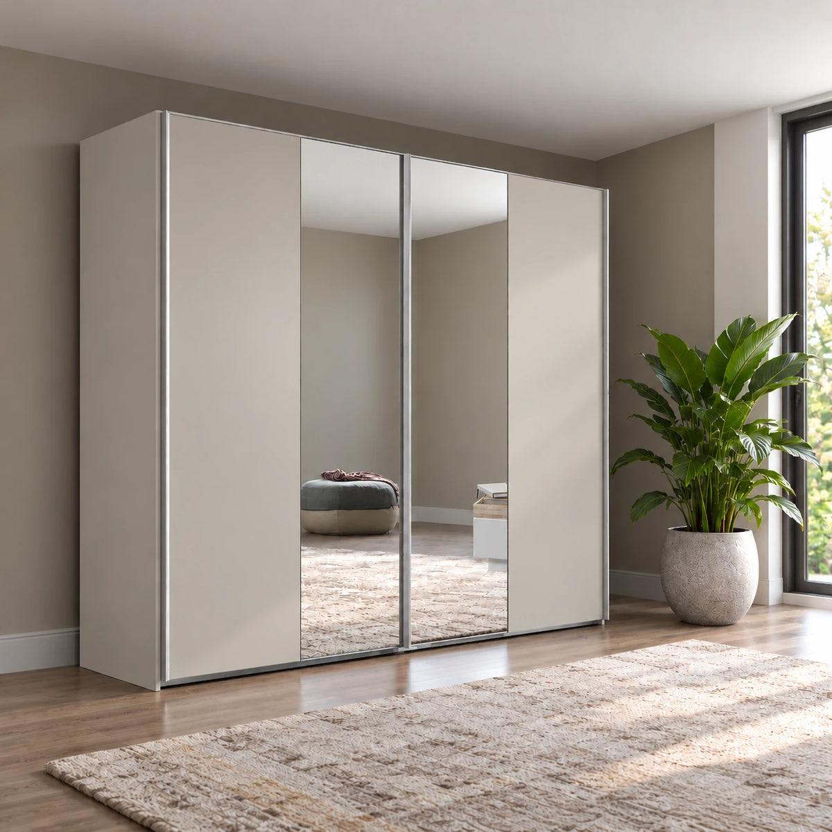 Wiemann Darwin Matt Decor Pebble Grey two Door Sliding Wardrobe With Mirror in the Middle  