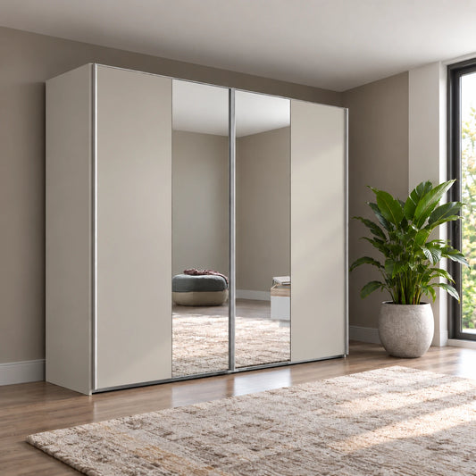 Wiemann Darwin Matt Decor Pebble Grey two Door Sliding Wardrobe With Mirror in the Middle  