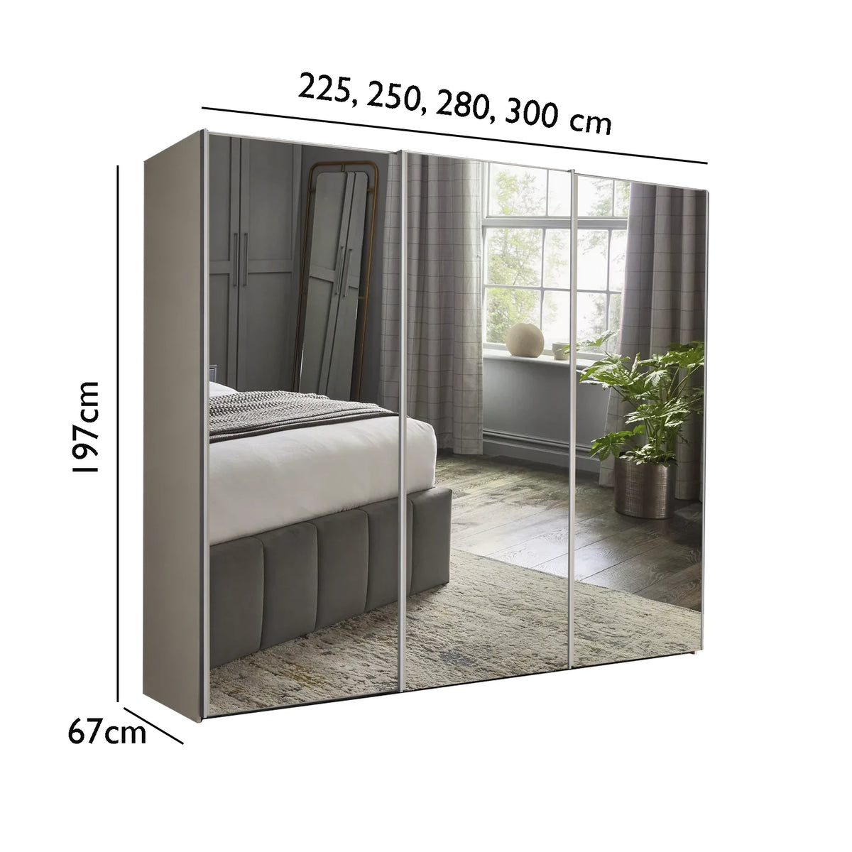 Wiemann Darwin 3 Door Full Mirror Sliding Wardrobe With Low Height Dimensions
