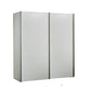 A modern wall-mounted medicine cabinet with two doors, featuring a minimalist silver-gray finish and slim vertical handles.