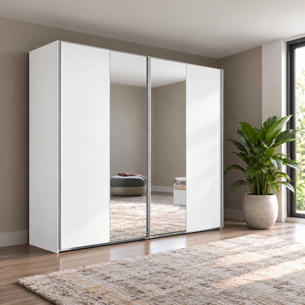 Wiemann Darwin Matt Decor White two Door Sliding Wardrobe With Mirror in the Middle  