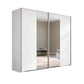 A modern two-door wardrobe with White Decor and mirrored sliding doors and a solid left door, shown against a plain white background. The doors reflect a bedroom interior.