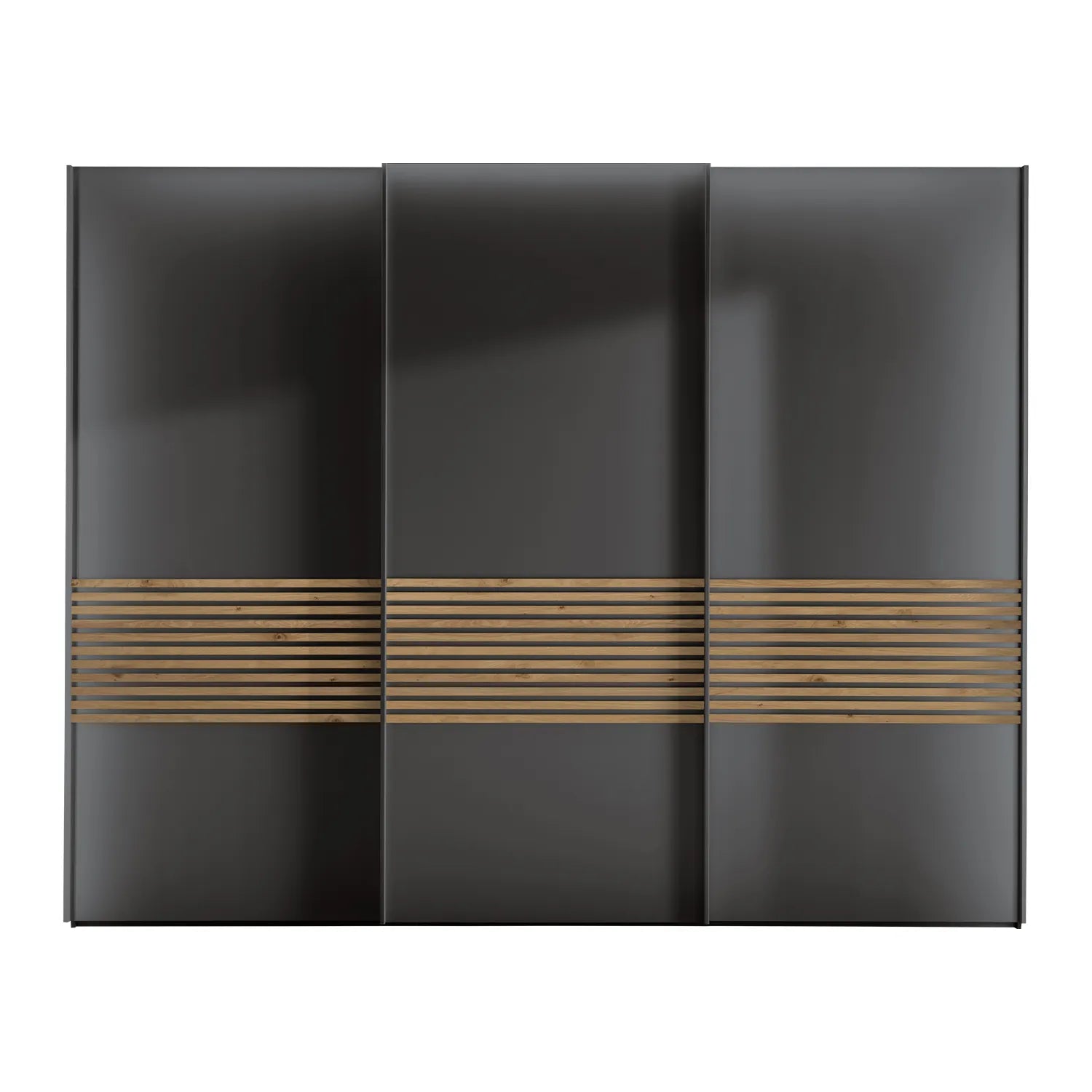 Wiemann Genova Kontrast Large 3-Door Sliding Wardrobe in Graphite Colour with Bianco Oak Horizontal Trims on the Doors