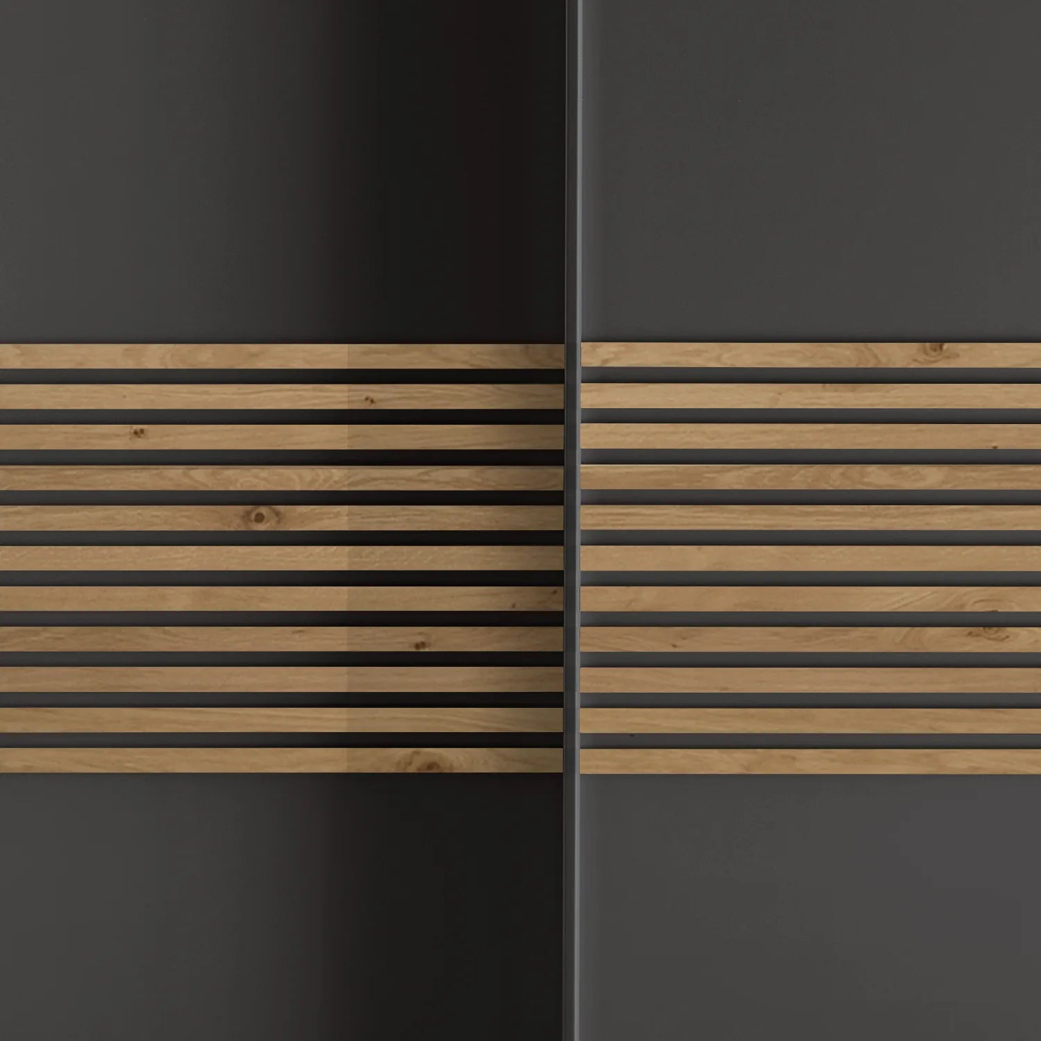 Close up of Wiemann Genova Kontrast Large 3-Door Sliding Wardrobe in Graphite Colour with Horizontal Trims on the Doors