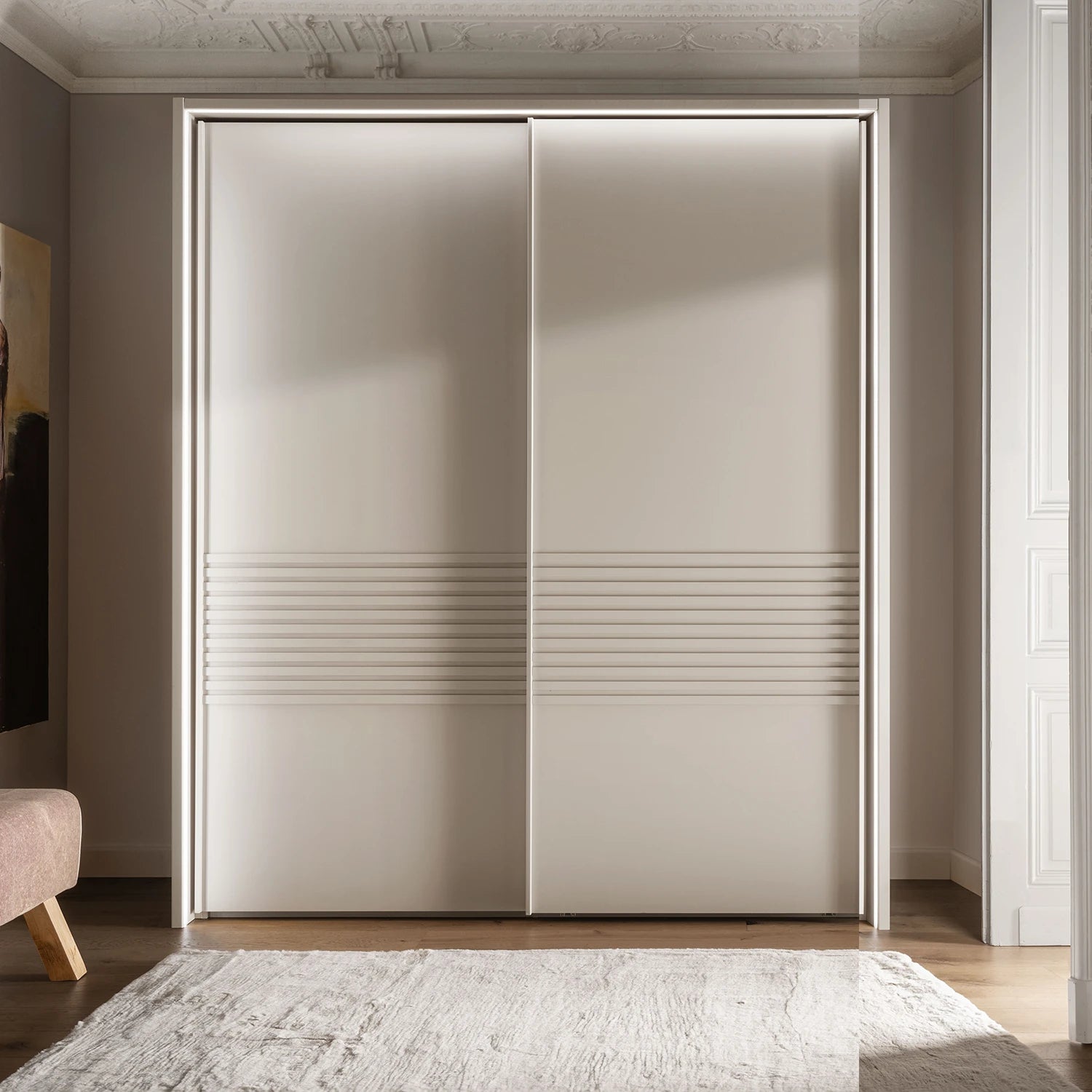 Minimalist Wiemann Genova Kontrast champagne wardrobe for contemporary bedroom storage.