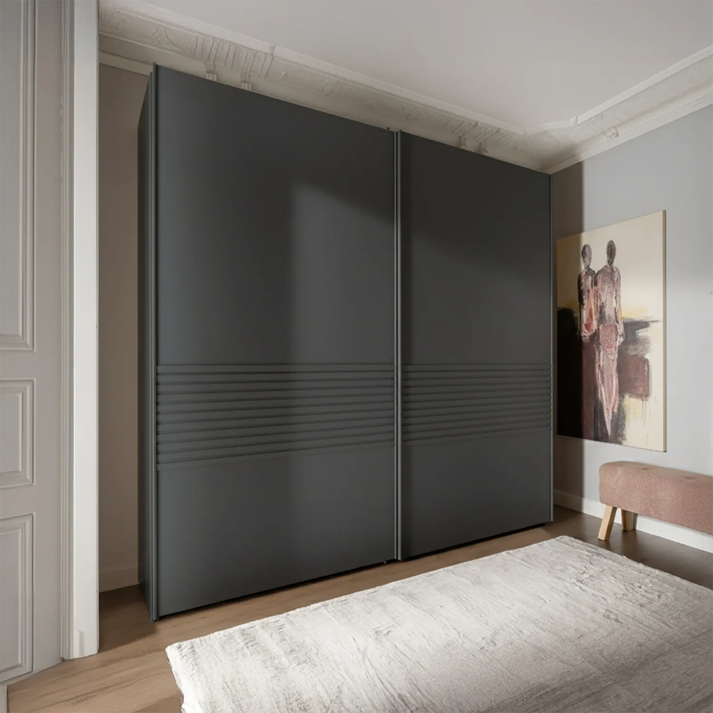 Wiemann Genova Kontrast 200cm 2-Door Sliding Wardrobe in Graphite 