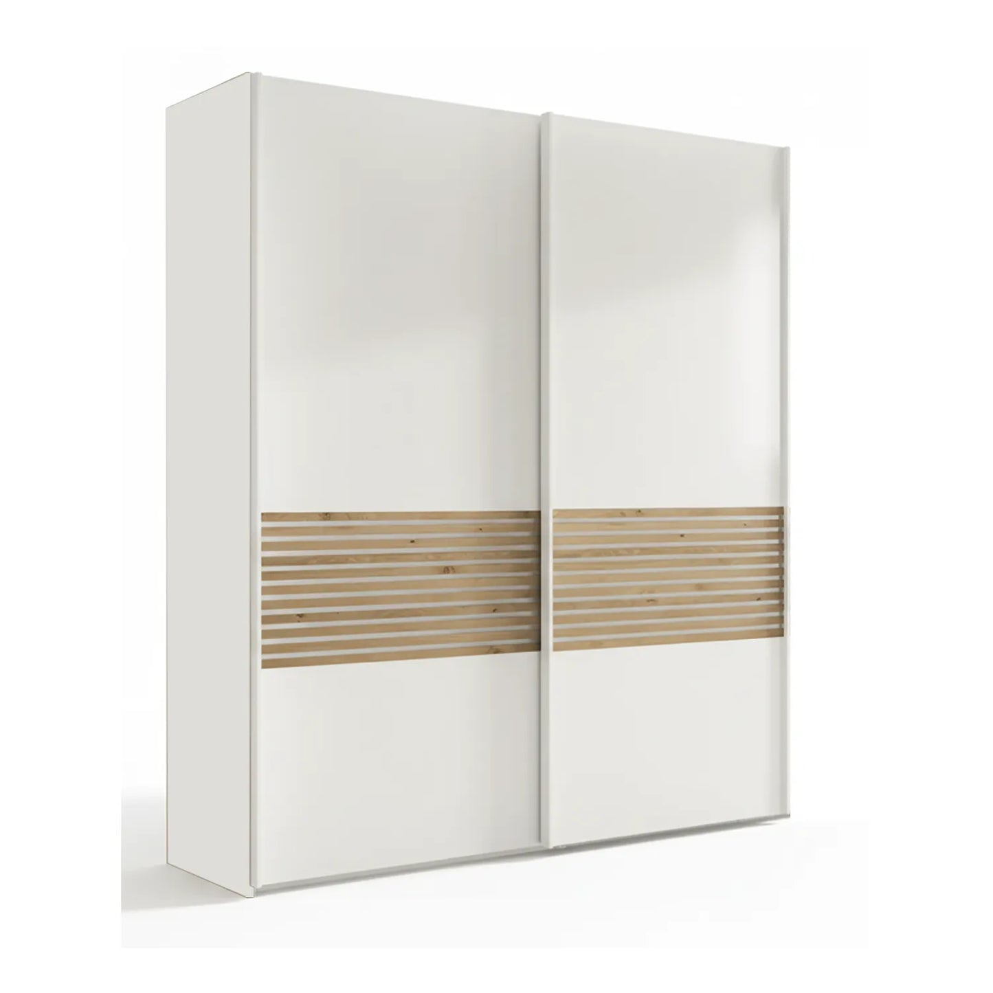 Side angle of Wiemann Genova Kontrast 200cm sliding wardrobe in white finish.
