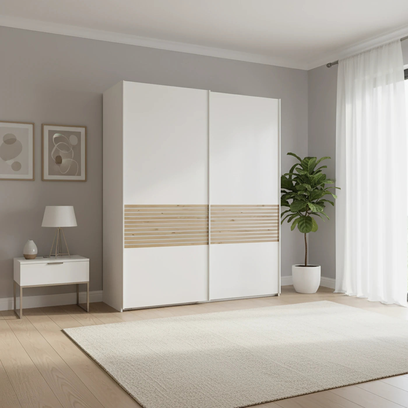 Wiemann Genova Kontrast white 2-door sliding wardrobe, perfect for contemporary bedroom storage.