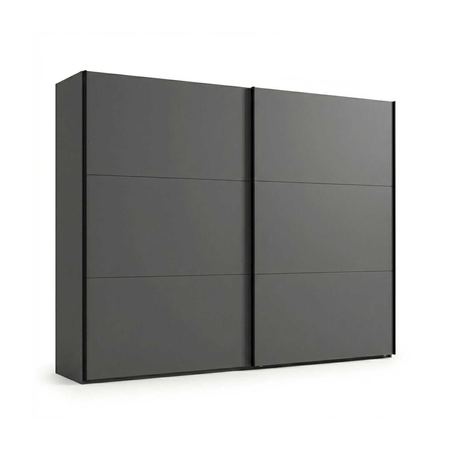 Modern black wardrobe with sliding doors on a white background
