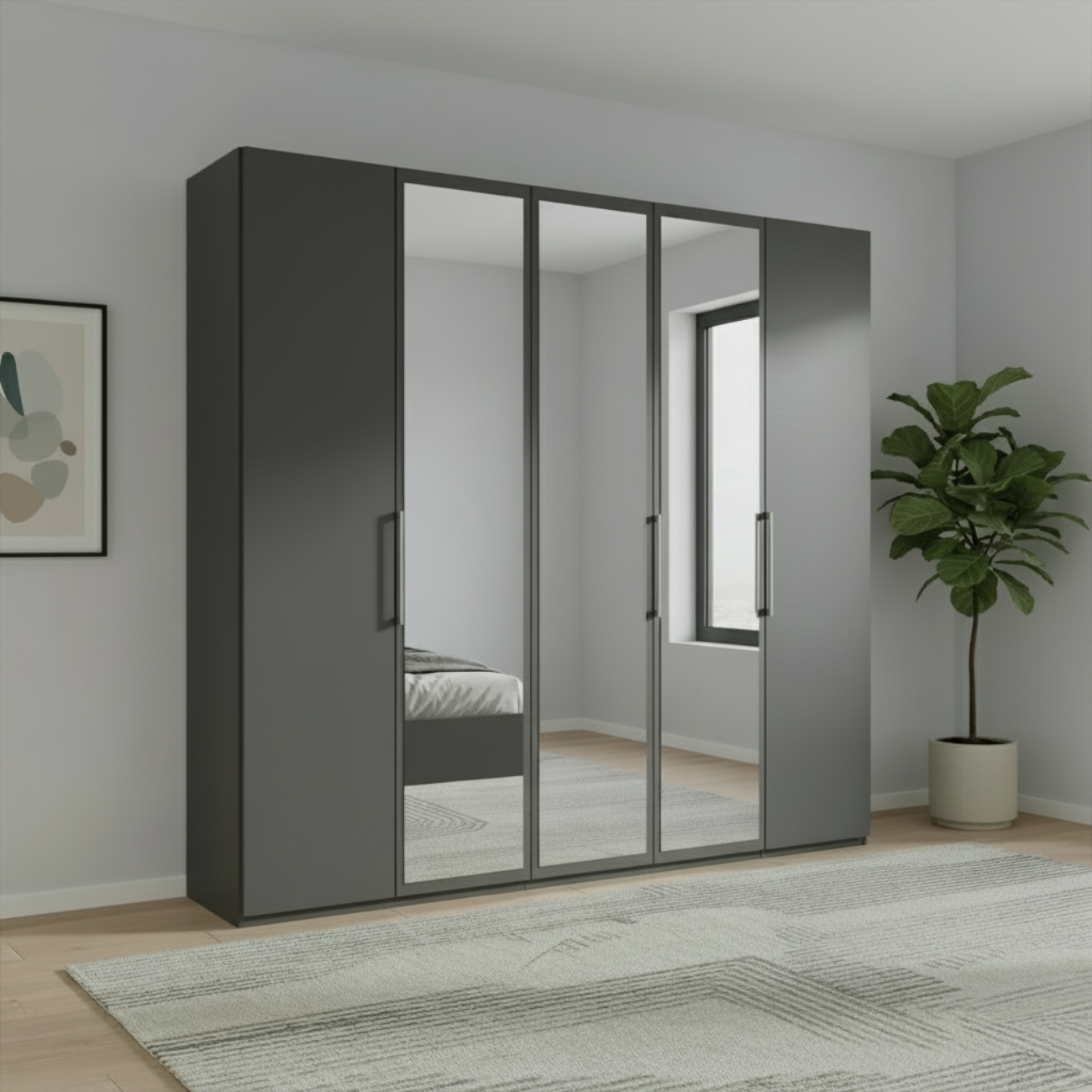 Halver Graphite 5 Door Hinged Wardrobe (W250cm)