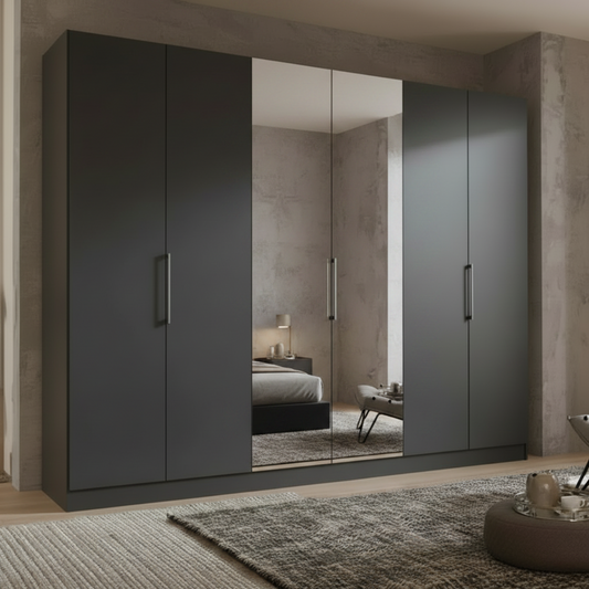 Halver Graphite 6 Door Hinged Wardrobe (W300cm)