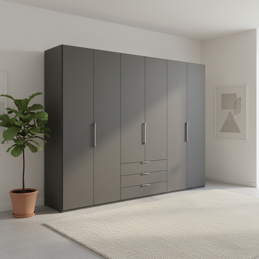 Wiemann Halver Graphite Decor 6 Door Wardrobe with Drawers 