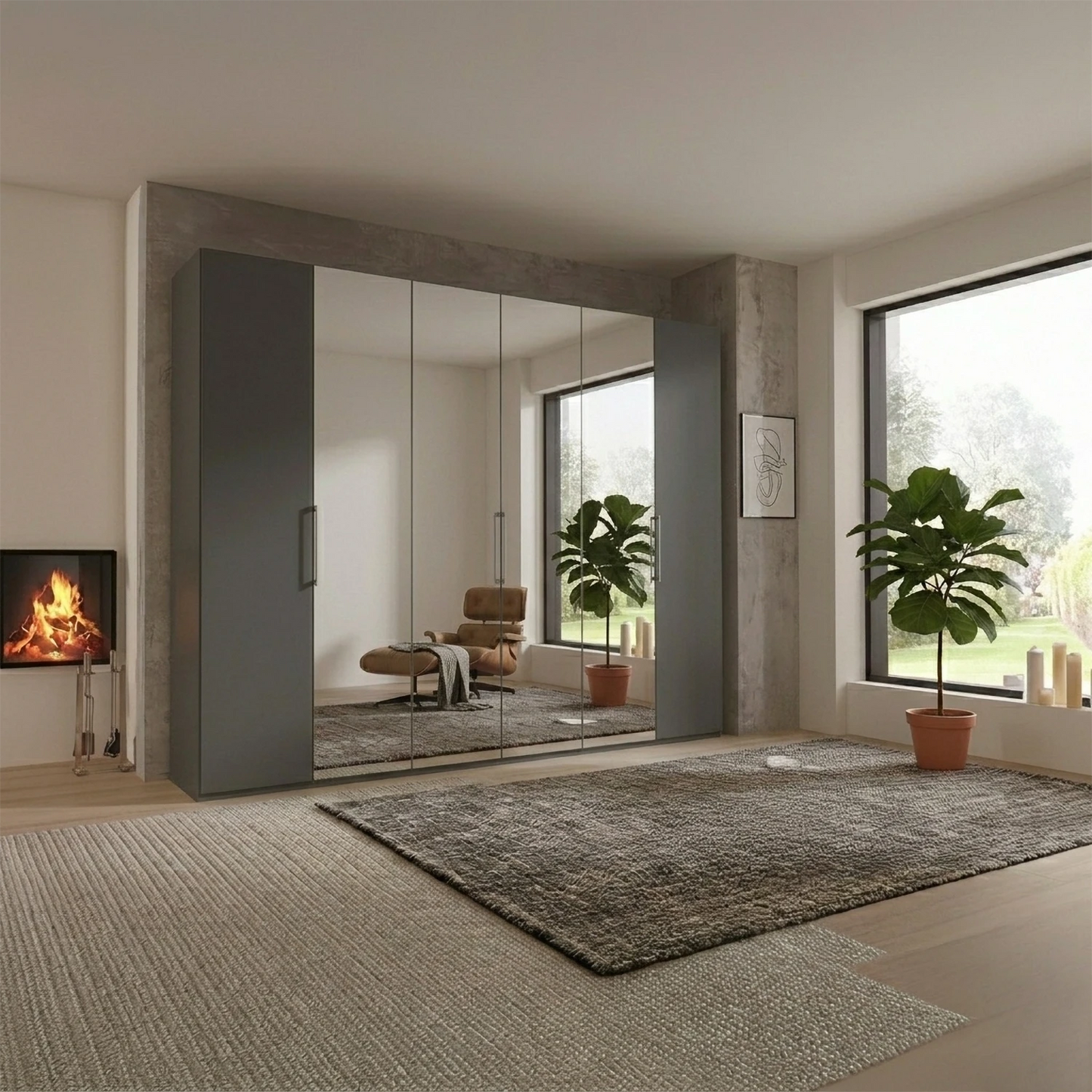 Halver Graphite 6 Door Hinged Wardrobe (W300cm)