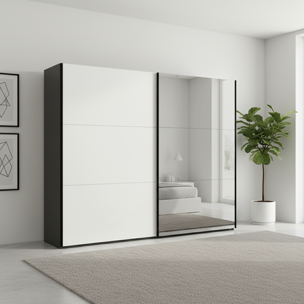 Halver Graphite & White 2 Door Sliding Wardrobe with Mirror