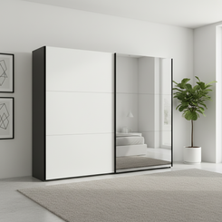 Halver Graphite & White 2 Door Sliding Wardrobe with Mirror