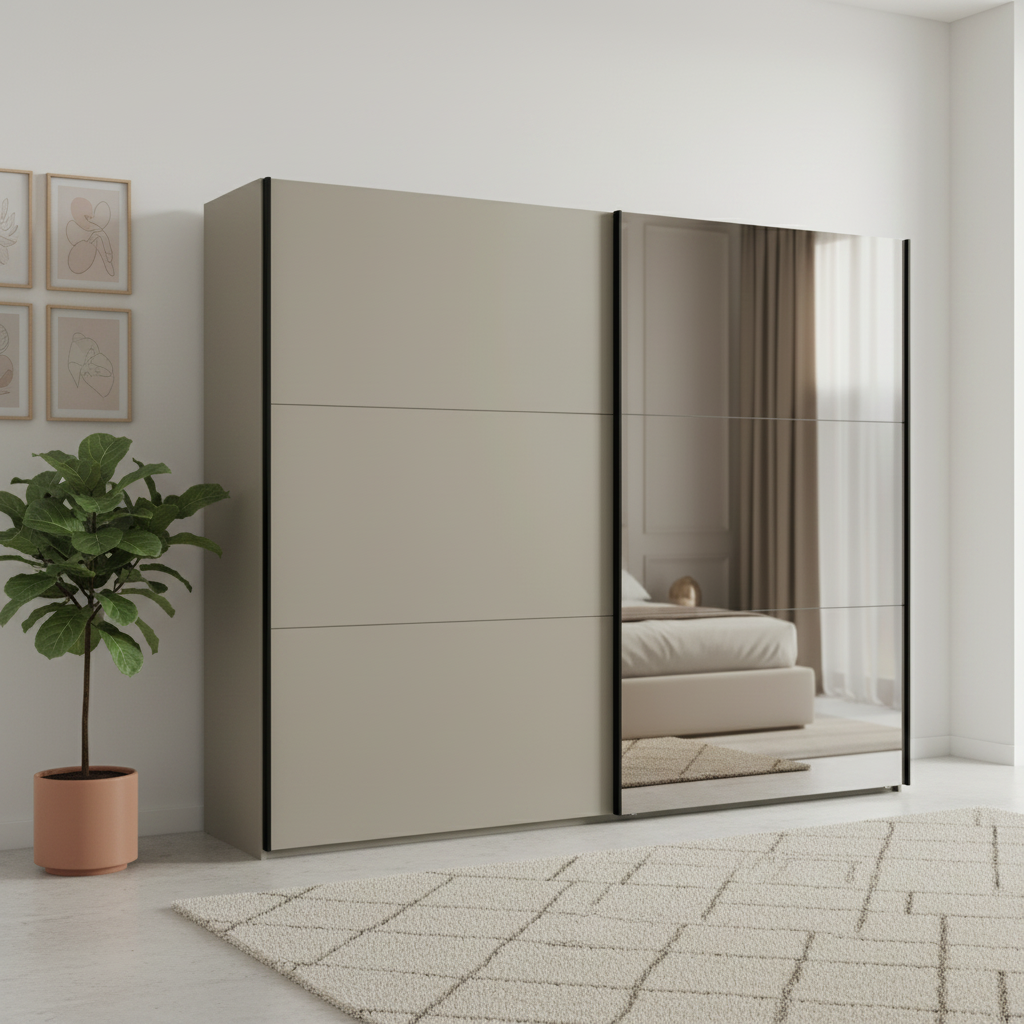 Wiemann Halver Pebble Grey Sliding Door Wardrobe with Mirror