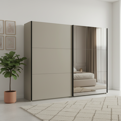 Wiemann Halver Pebble Grey Sliding Door Wardrobe with Mirror