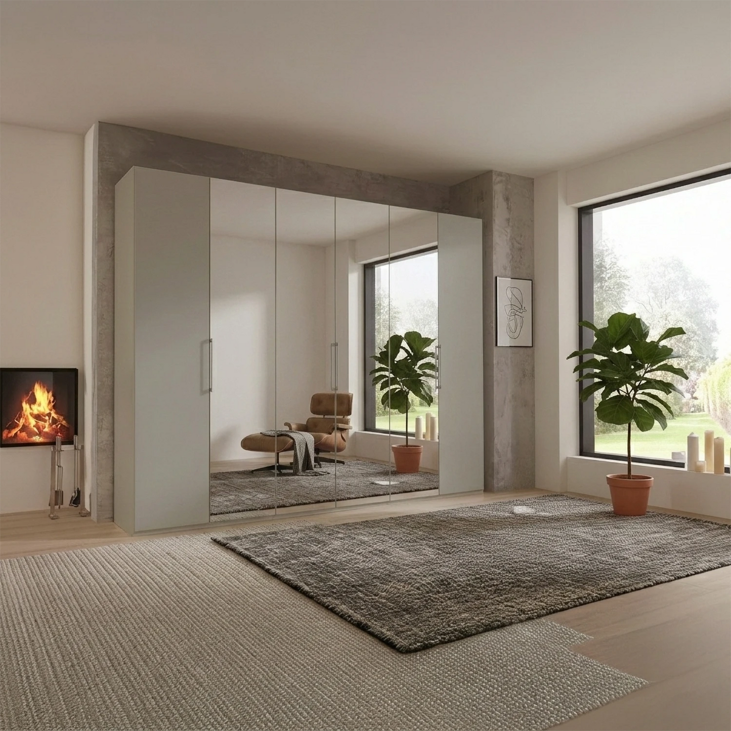 Halver Pebble Grey 6 Door Hinged Wardrobe (W300cm)