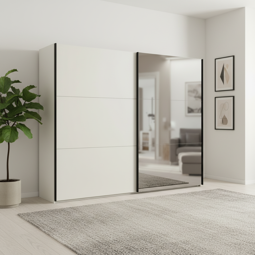 Halver White 2 Door Sliding Wardrobe  with Mirror