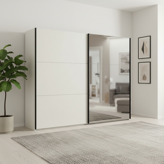 Halver White 2 Door Sliding Wardrobe  with Mirror