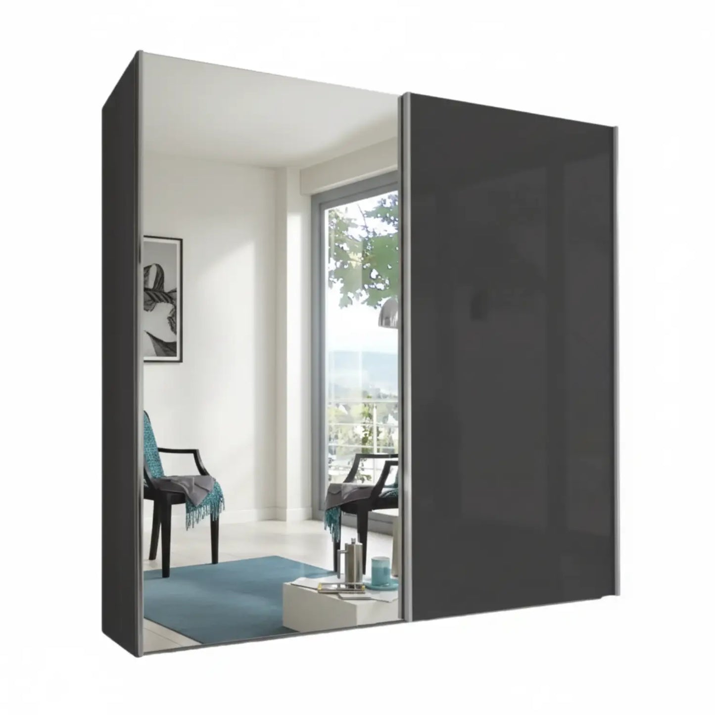 Wiemann Houston 150cm Graphite Glass & Mirror Front 2 Door Sliding Wardrobe