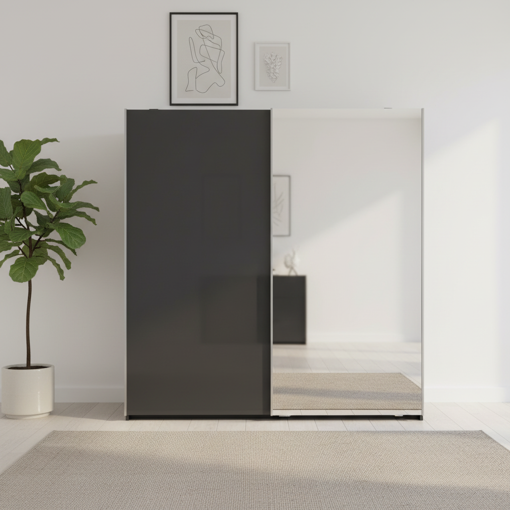 Wiemann Houston 150cm Graphite Glass & Mirror Front 2 Door Sliding Wardrobe