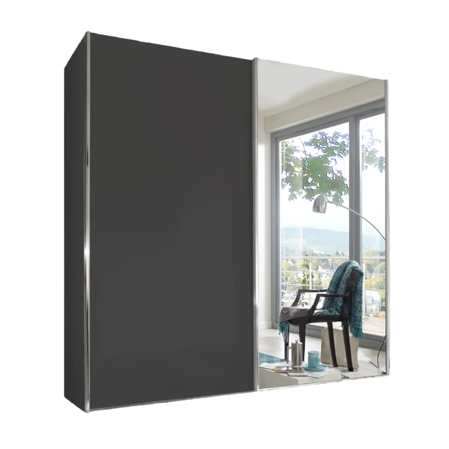 Wiemann Houston 200cm Graphite Glass & Mirror Front 2 Door Sliding Wardrobe