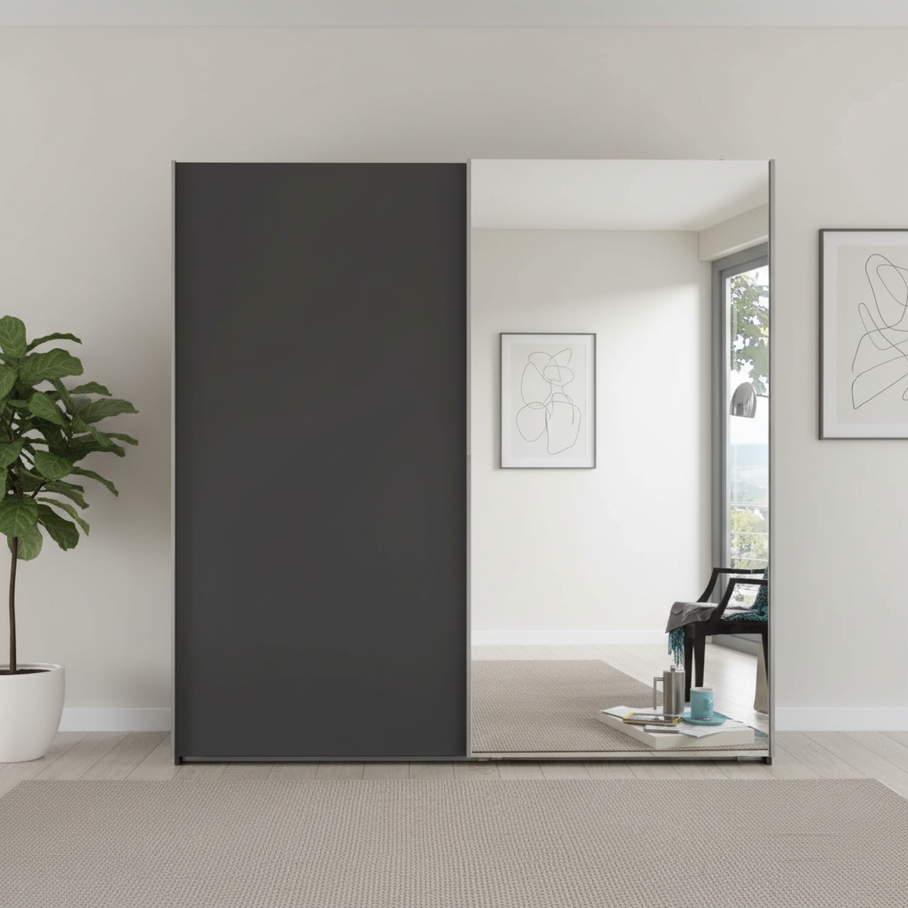 Wiemann Houston 200cm Graphite Glass & Mirror Front 2 Door Sliding Wardrobe