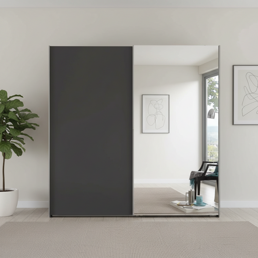 Wiemann Houston 200cm Graphite Glass & Mirror Front 2 Door Sliding Wardrobe