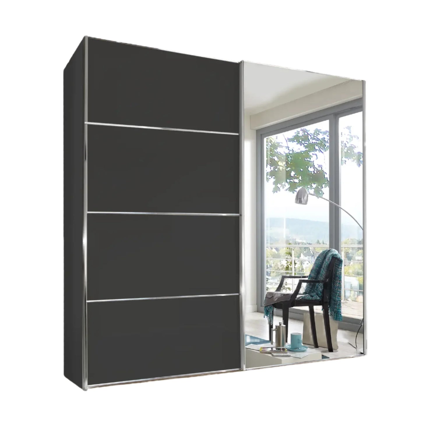 Wiemann Houston 200cm Graphite Glass & Mirror Sliding Wardrobe 