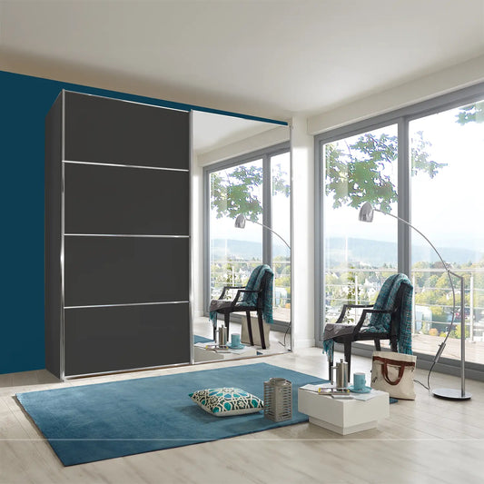 Wiemann Houston 200cm Graphite Glass & Mirror Sliding Wardrobe 