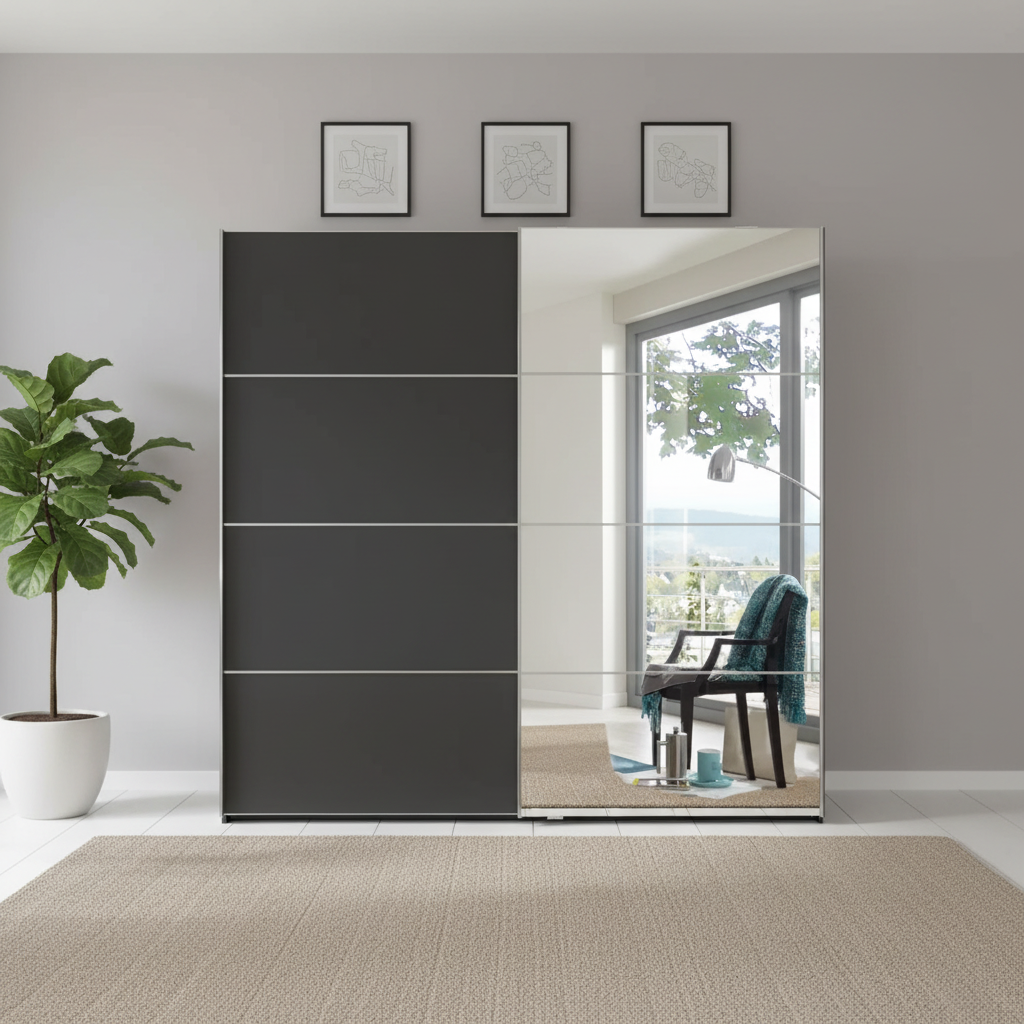 Wiemann Houston 200cm Graphite Glass & Mirror Sliding Wardrobe