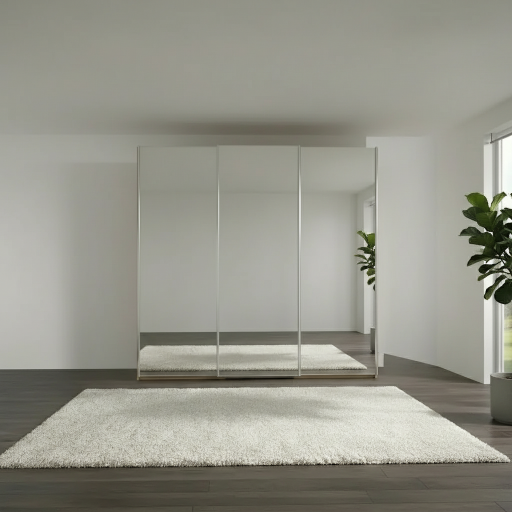 Wiemann Full Mirror Phoenix Iconic Bianco Oak Carcase 3 Door Sliding Wardrobe - Front view