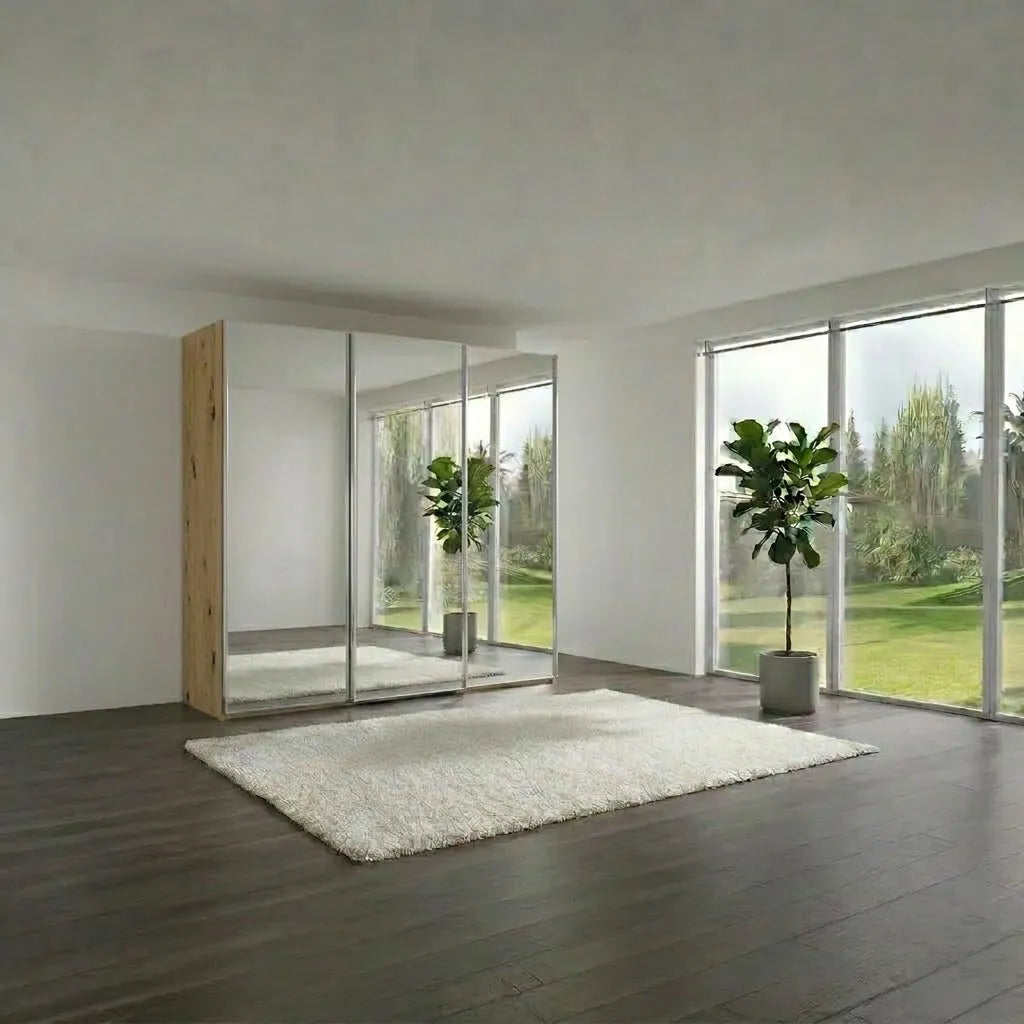 Wiemann Full Mirror Phoenix Iconic Bianco Oak Carcase 3 Door Sliding Wardrobe