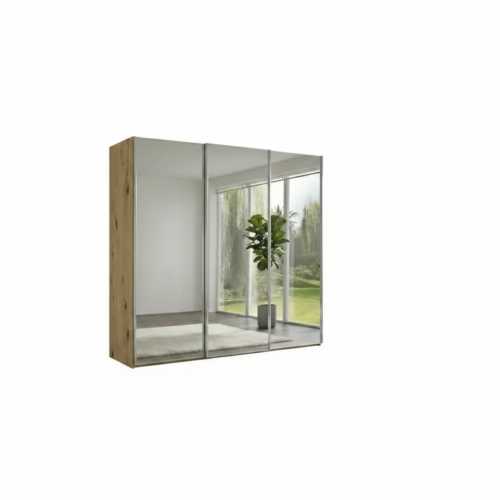 Wiemann Full Mirror Phoenix Iconic Bianco Oak Carcase 3 Door Sliding Wardrobe