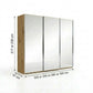 Wiemann Full Mirror Phoenix Iconic Bianco Oak Carcase 3 Door Sliding Wardrobe - Dimensions