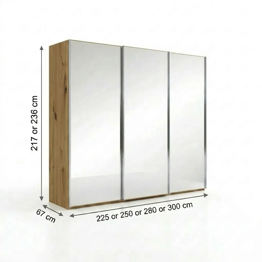 Wiemann Full Mirror Phoenix Iconic Bianco Oak Carcase 3 Door Sliding Wardrobe - Dimensions