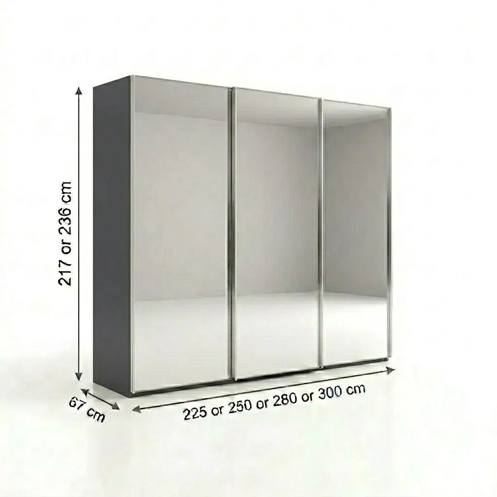Wiemann Full Mirror Phoenix Iconic Havana Carcase 3 Door Sliding Wardrobe - Dimensions