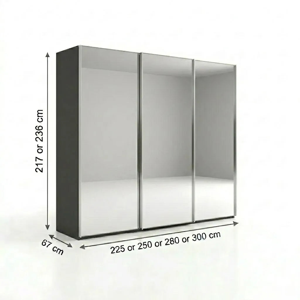 Wiemann Full Mirror Phoenix Iconic Lava Carcase 3 Door Sliding Wardrobe - Dimensions